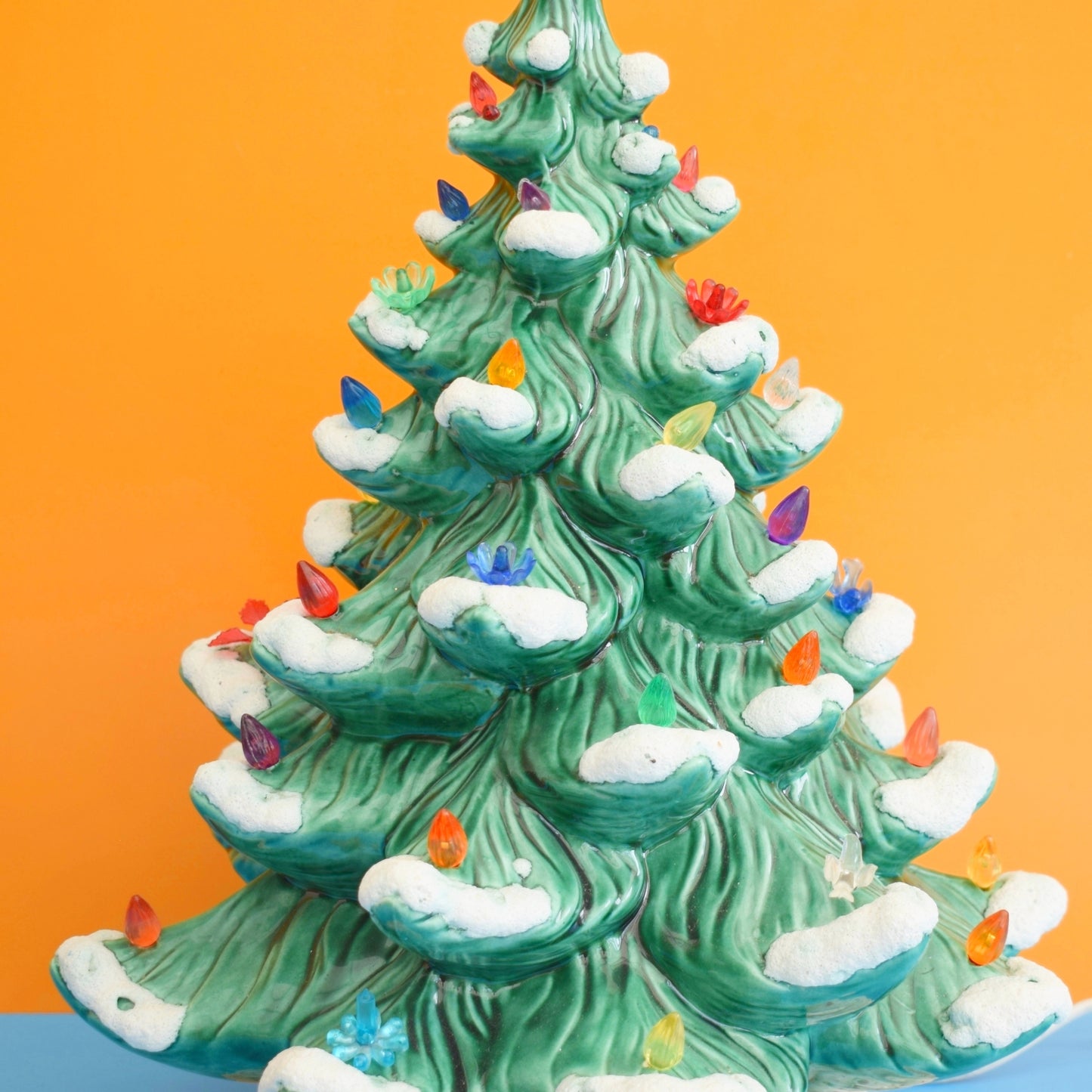 Vintage 1970s Ceramic Christmas Tree Lamp - Rainbow Bulbs