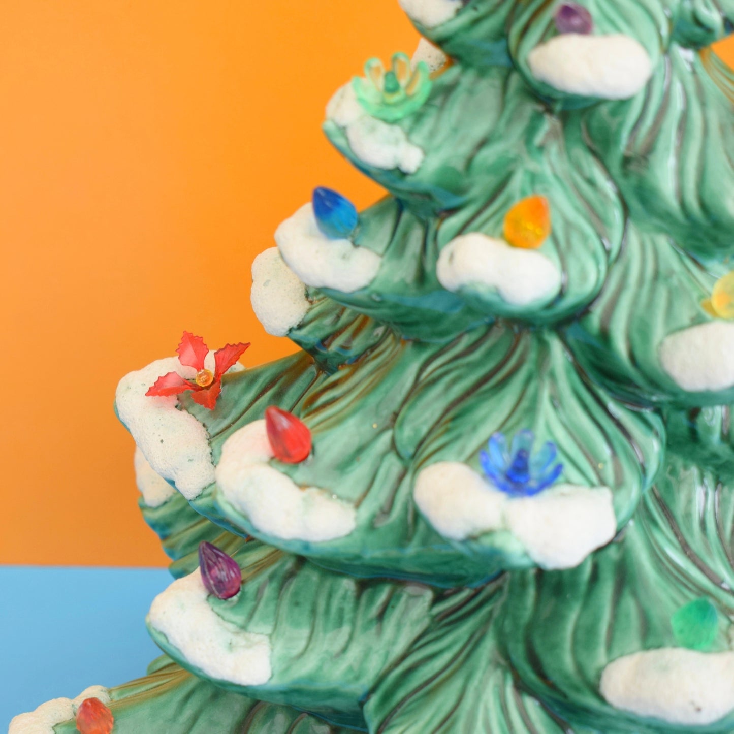 Vintage 1970s Ceramic Christmas Tree Lamp - Rainbow Bulbs