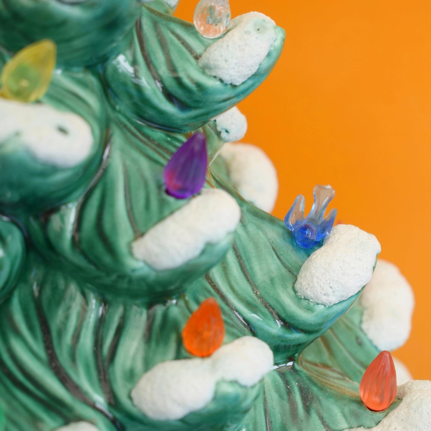 Vintage 1970s Ceramic Christmas Tree Lamp - Rainbow Bulbs