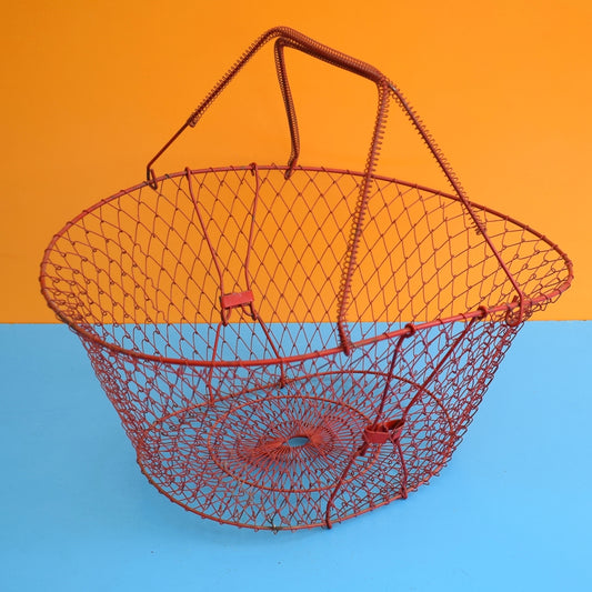 Vintage 1960s Wire Folding Basket - Red