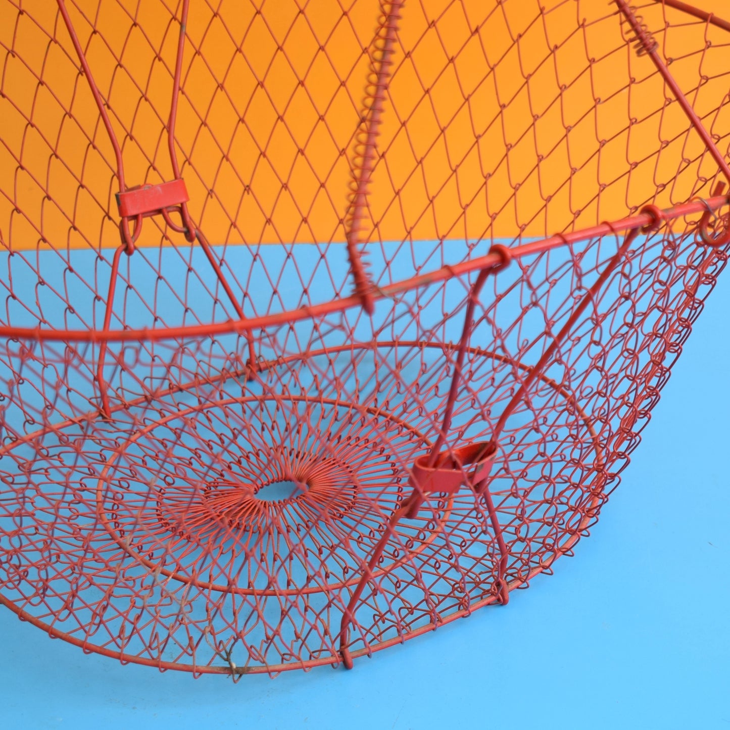 Vintage 1960s Wire Folding Basket - Red