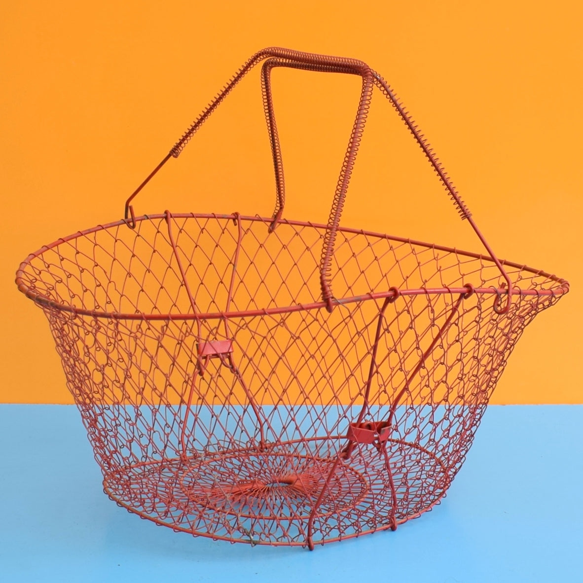 Vintage 1960s Wire Folding Basket - Red