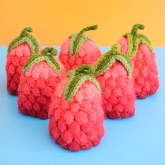 Vintage 1960s Knitted Egg Cosies- Pink Raspberries x6