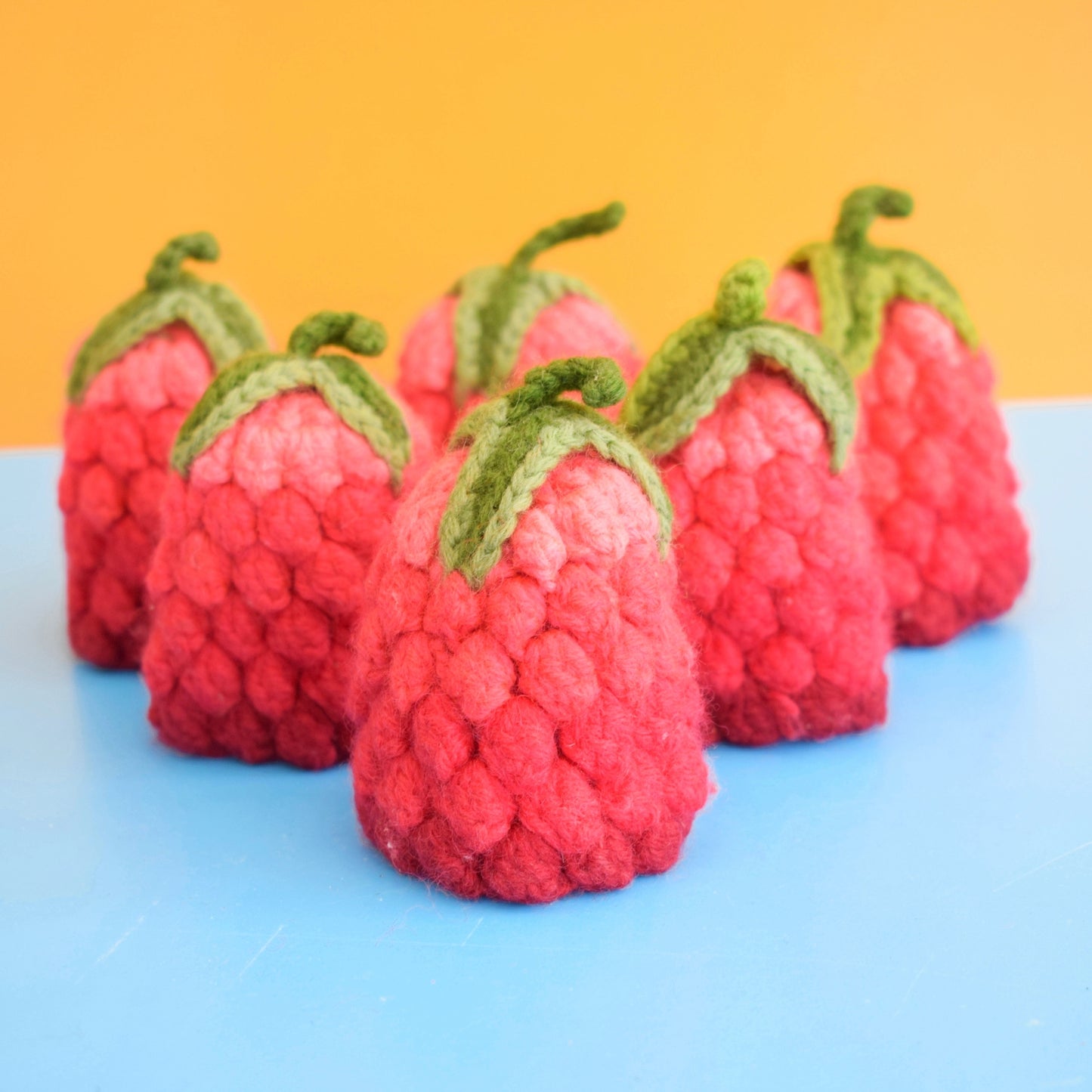 Vintage 1960s Knitted Egg Cosies- Pink Raspberries x6
