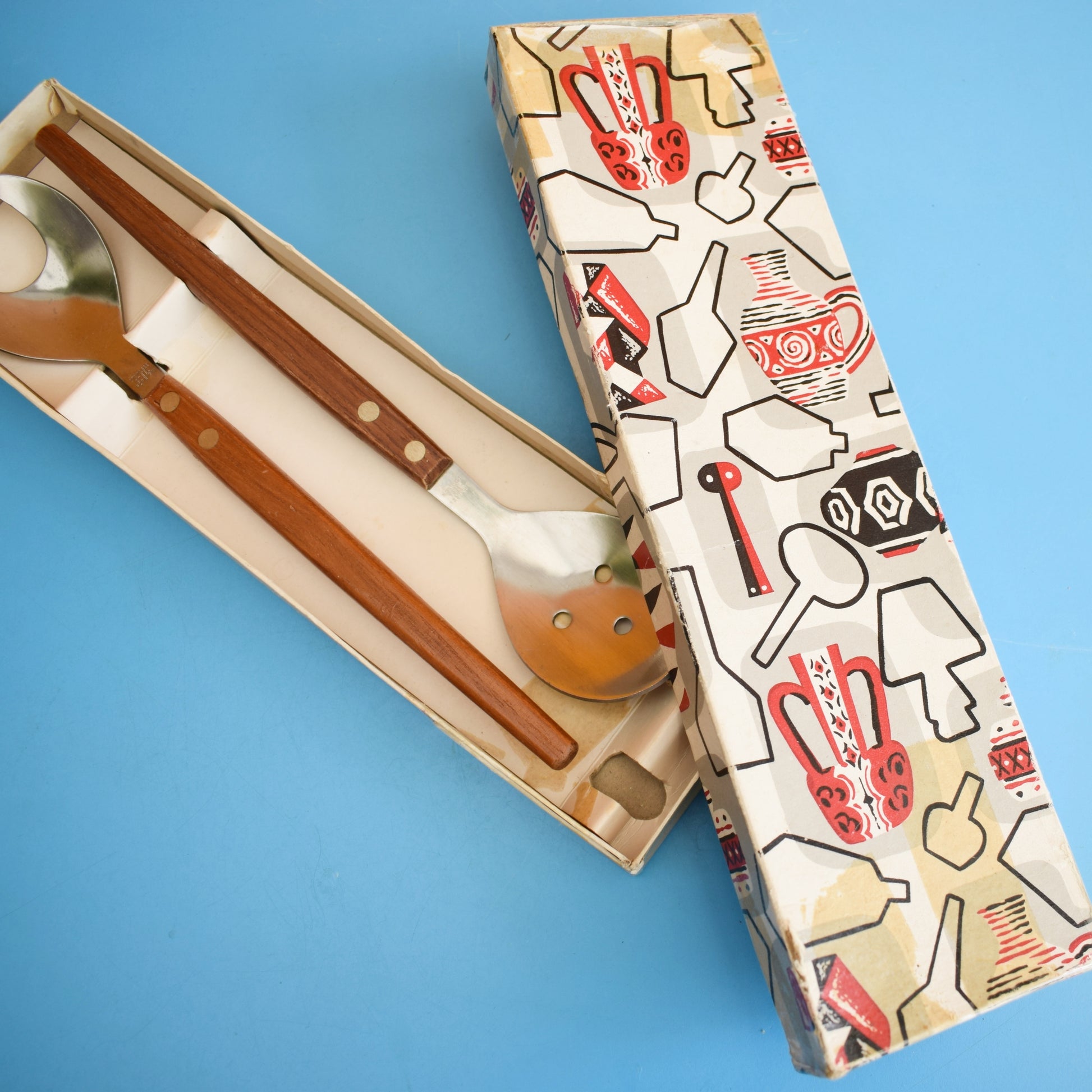 Vintage 1960s Teak Salad Servers & Amazing Box by Vintage
