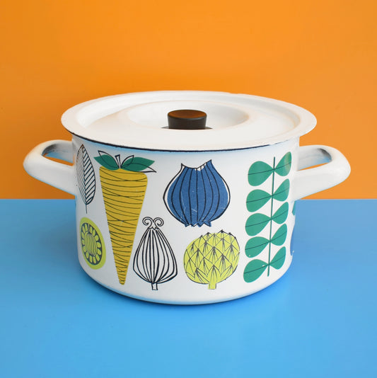 Vintage 1970s Enamel Casserole - Arabia Finland 'Vegeta' - Esteri Tomula by Vintage