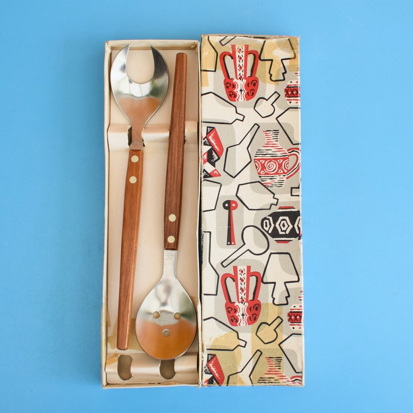 Vintage 1960s Teak Salad Servers & Amazing Box by Vintage
