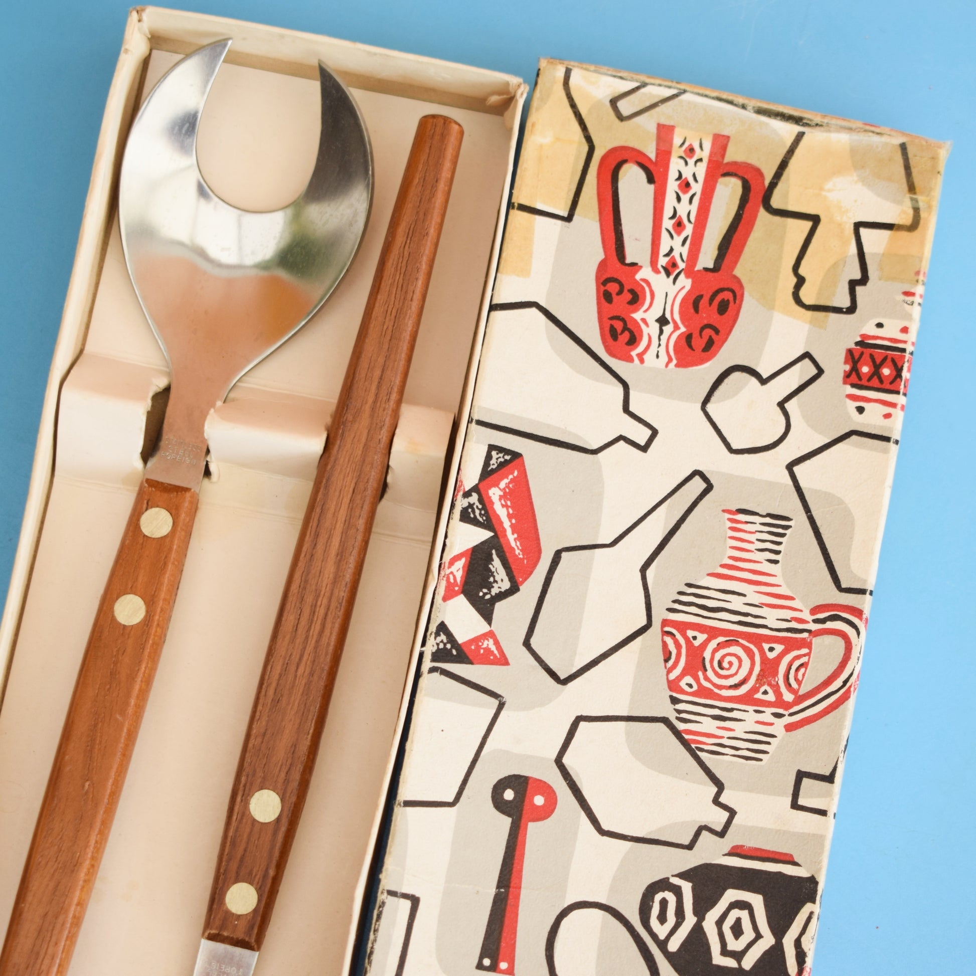Vintage 1960s Teak Salad Servers & Amazing Box by Vintage