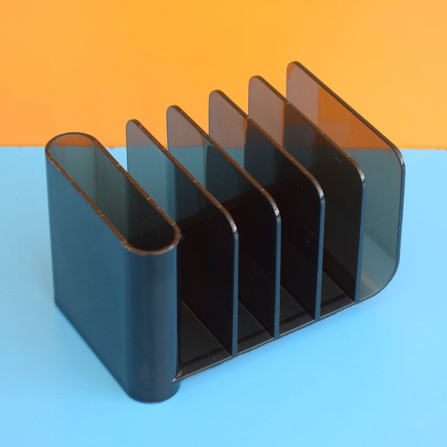 Vintage 1980s Eldon Office Desk Tidy - Smoked Plastic USA