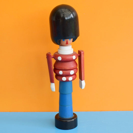 Vintage 1960s Wooden Stacking Toy - Bright Colours - Soldier .