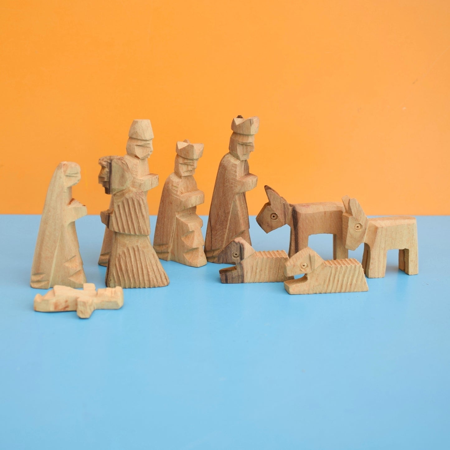 Vintage 1970s Olive Wood Nativity Scene