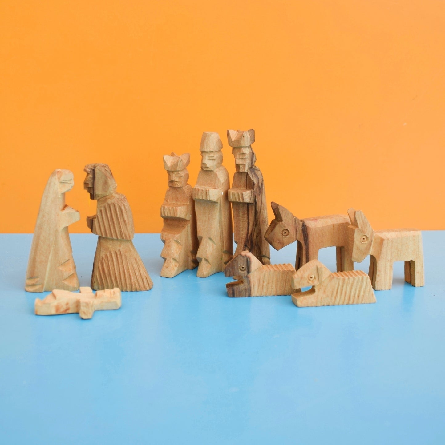 Vintage 1970s Olive Wood Nativity Scene