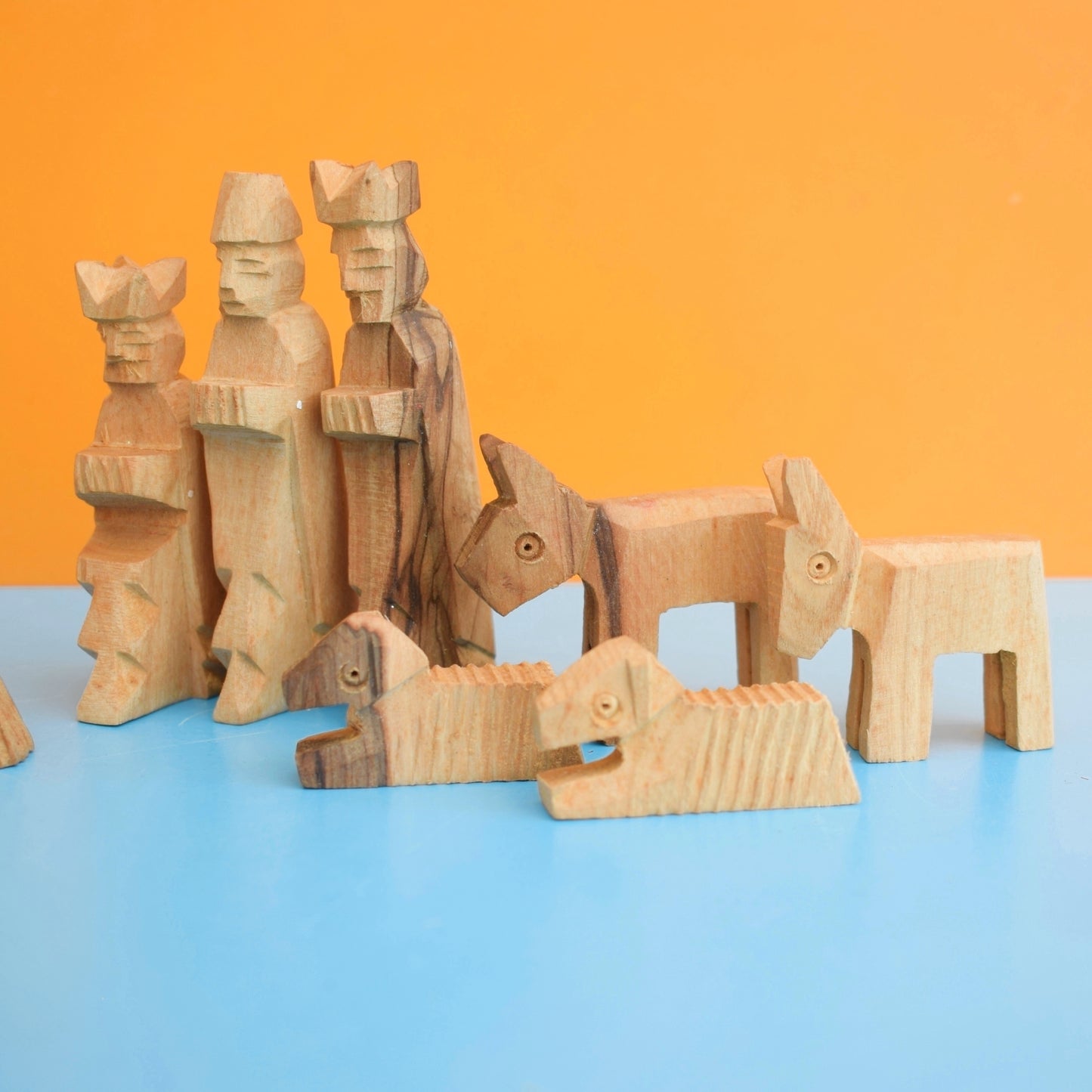 Vintage 1970s Olive Wood Nativity Scene