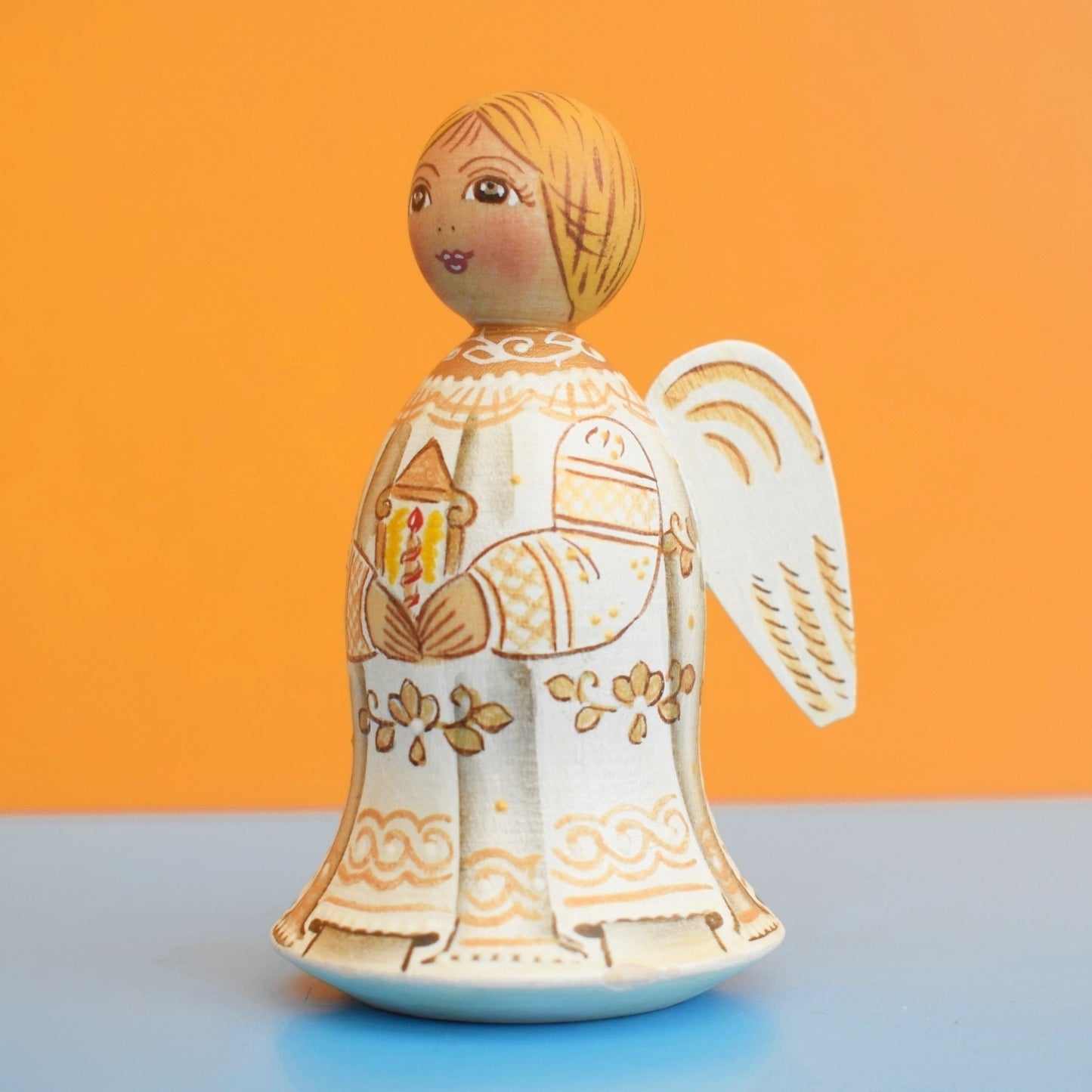 Vintage 1980s Tiny Wooden Russian Angel Figure