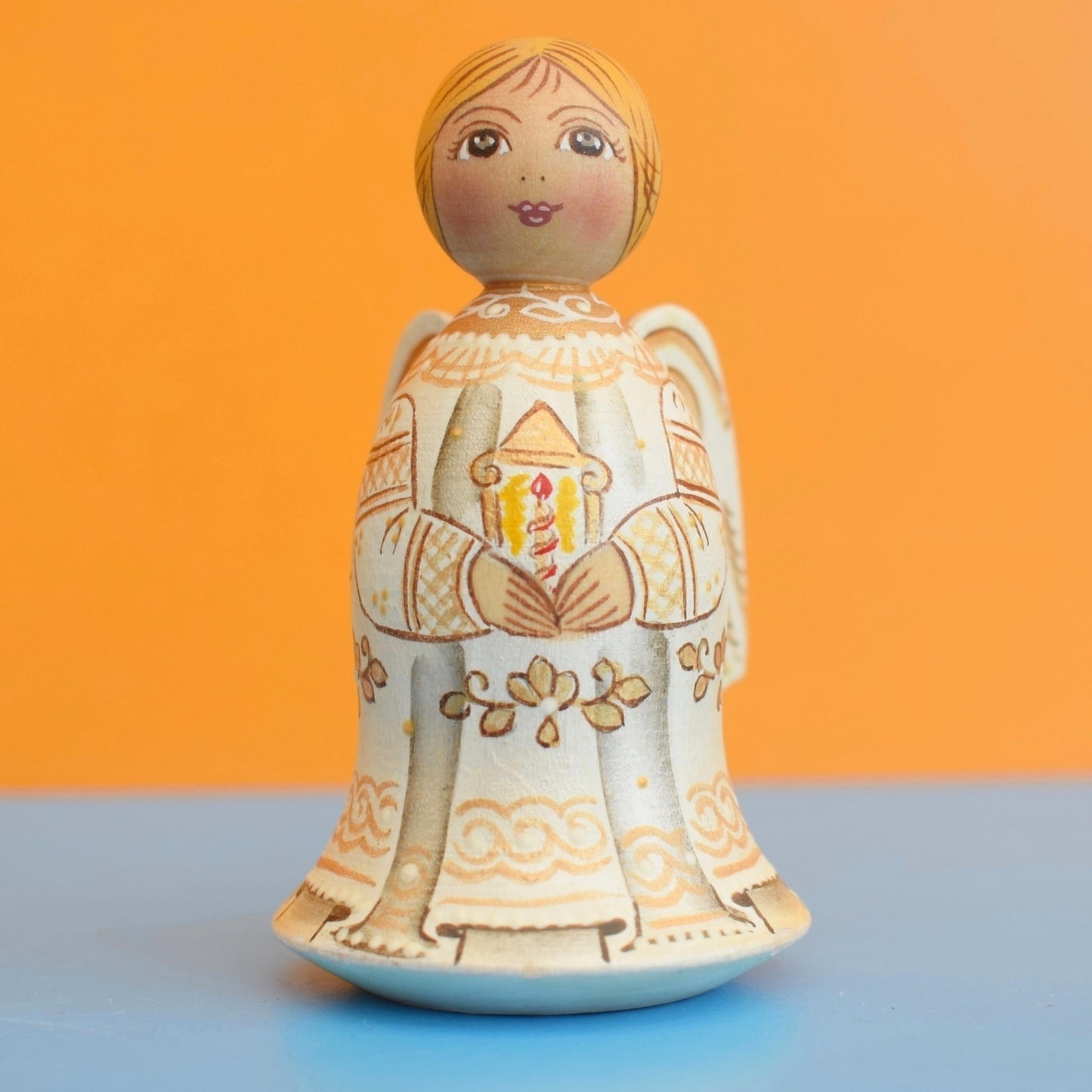 Vintage 1980s Tiny Wooden Russian Angel Figure