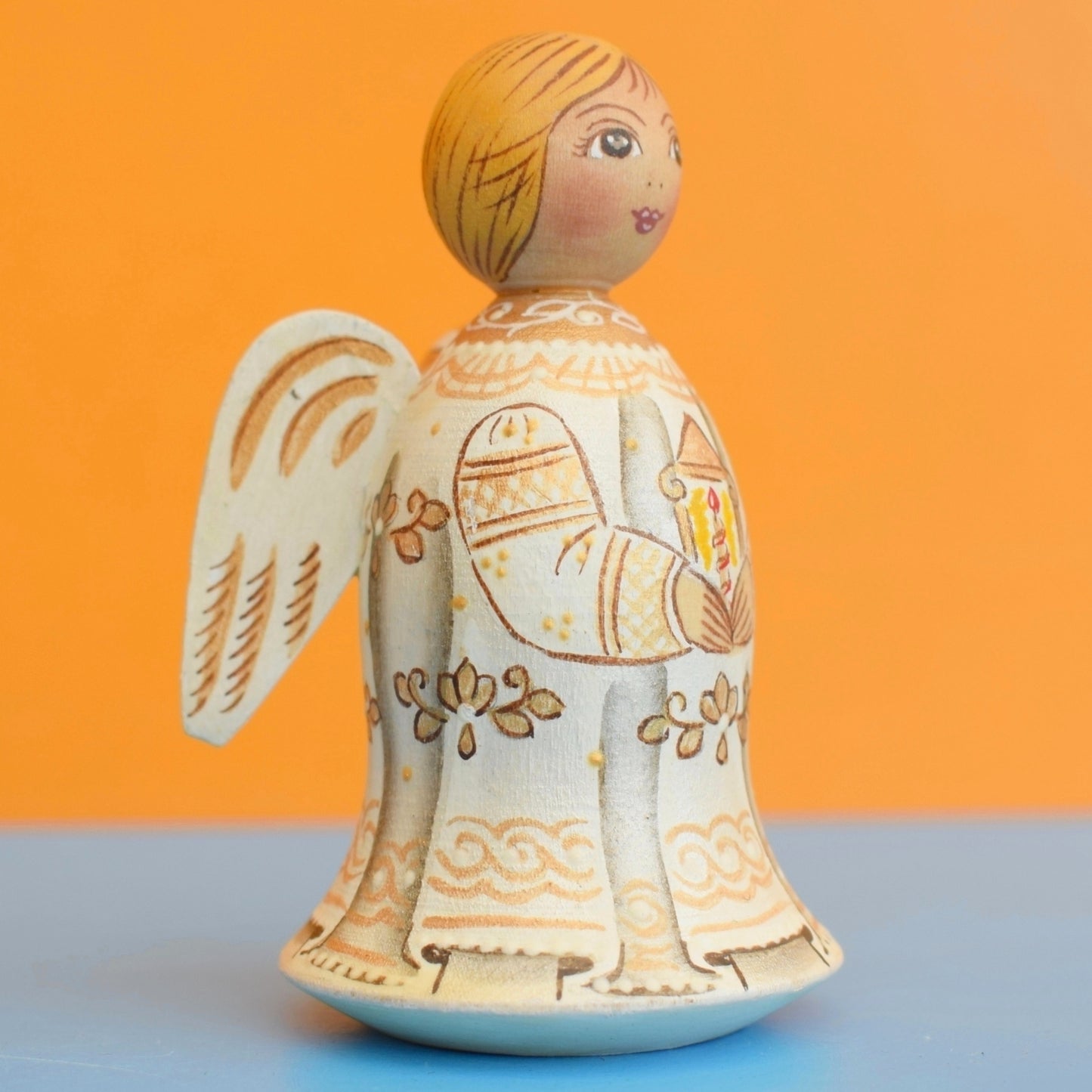 Vintage 1980s Tiny Wooden Russian Angel Figure