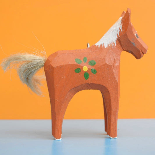 Vintage 1970s Medium Dala Wooden Horse - Sweden - Natural