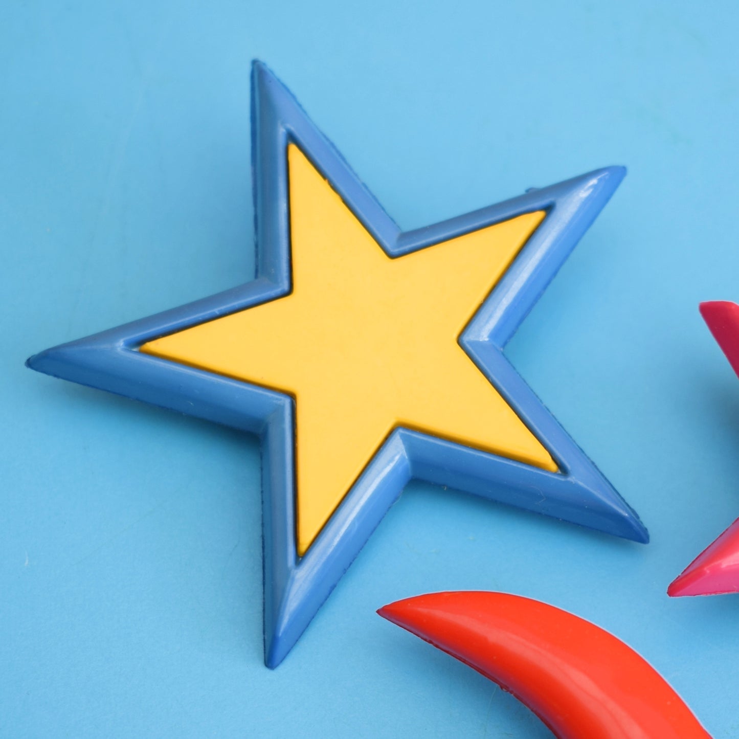 Vintage 1980s Plastic Brooches - Stars & Moon by Vintage