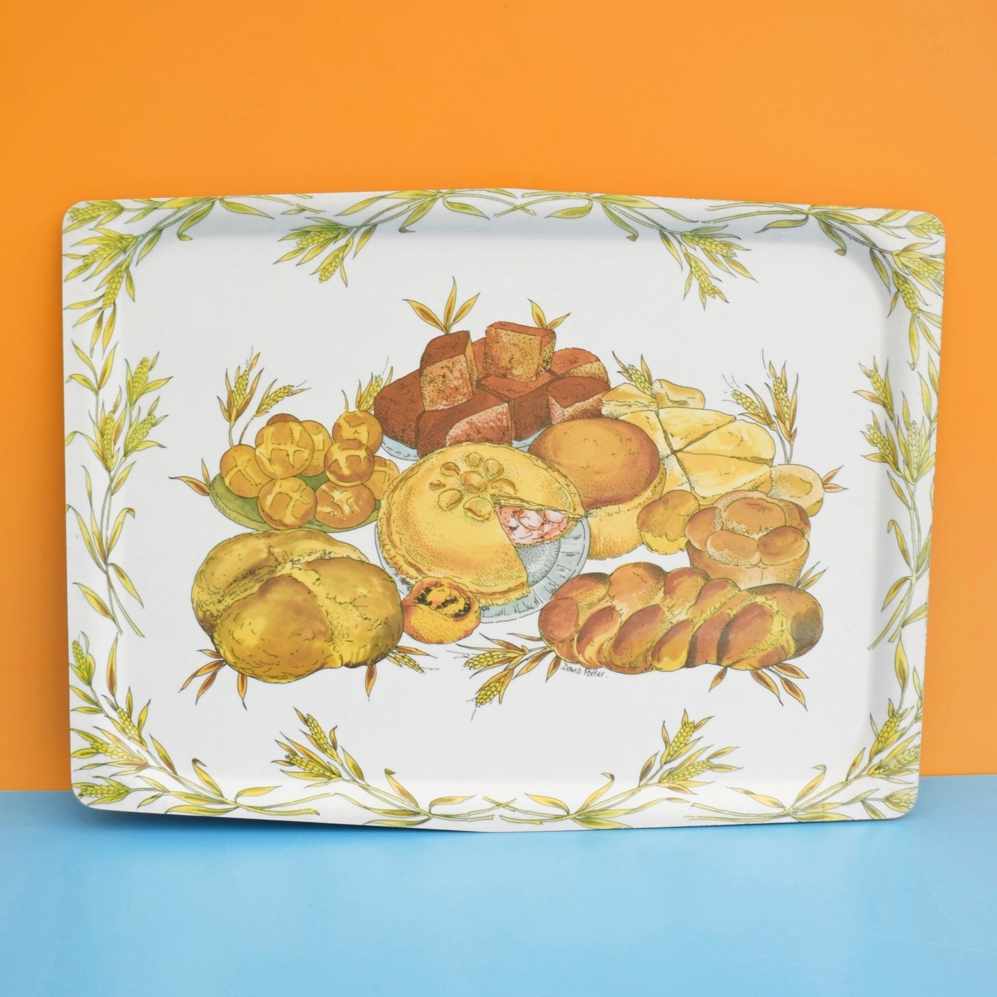 Vintage 1960s Bread Design Large Tray
