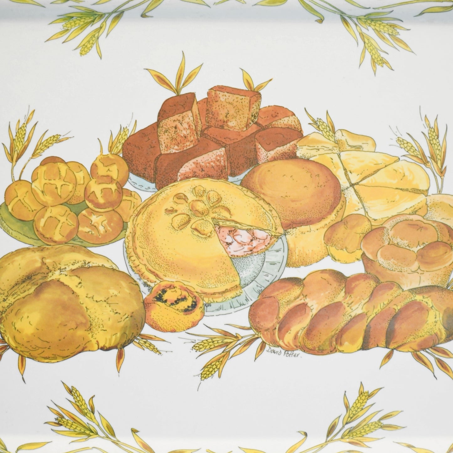 Vintage 1960s Bread Design Large Tray
