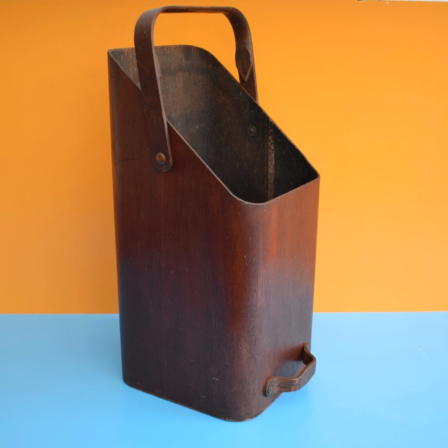 Vintage 1960s Bent Teak Plywood Coal Scuttle - Mallod