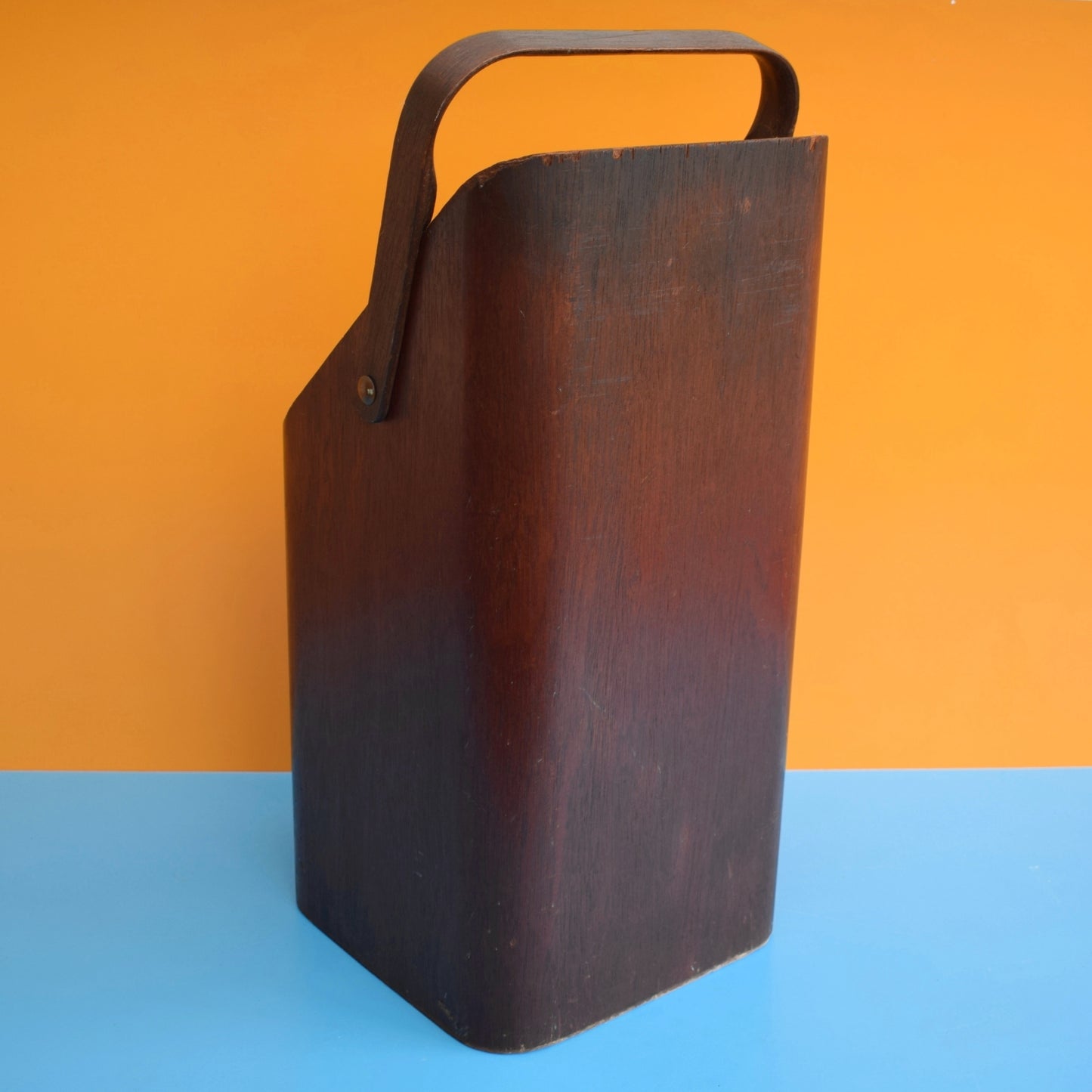 Vintage 1960s Bent Teak Plywood Coal Scuttle - Mallod