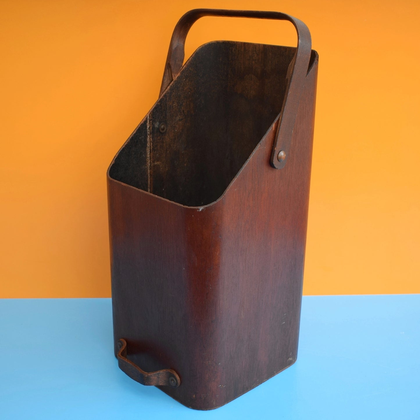 Vintage 1960s Bent Teak Plywood Coal Scuttle - Mallod