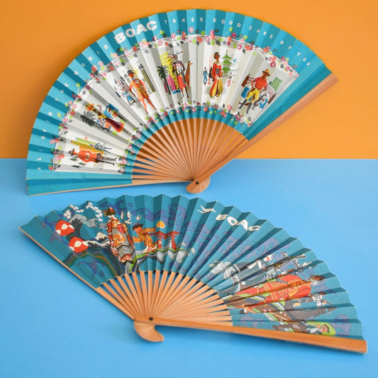 Vintage 1960s BOAC Paper Fans / British Airways Mini Playing Cards