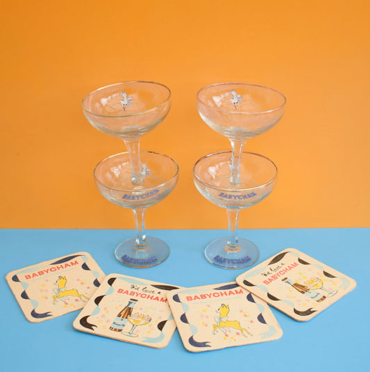 Vintage 1960s Babycham Glass x4 & Coasters by Pineapple Retro