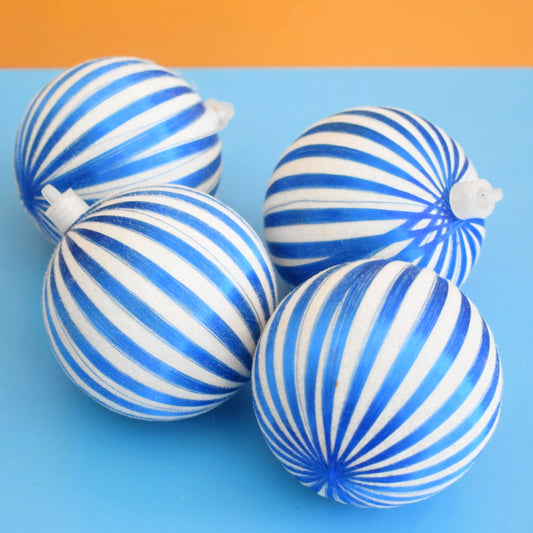 Vintage 1970s Satin Christmas Baubles - Blue Humbugs x4