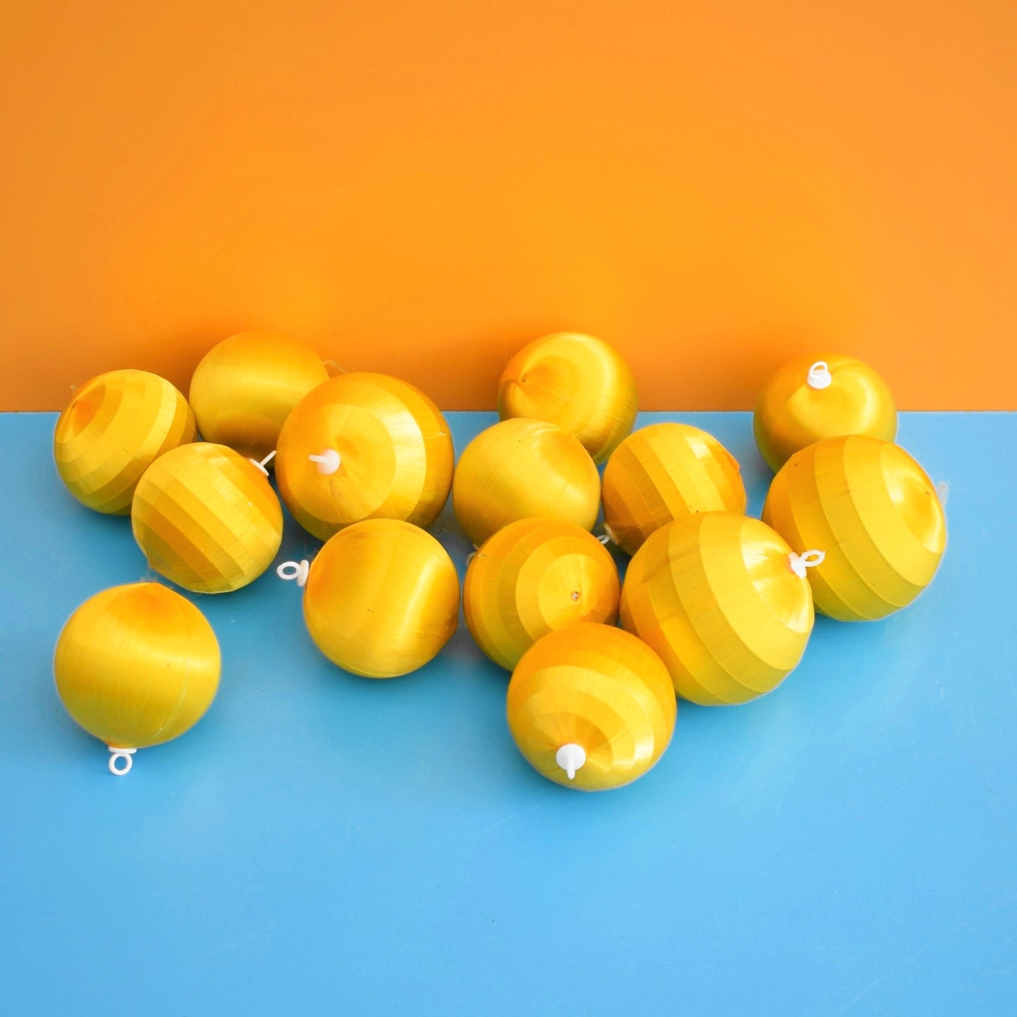 Vintage 1970s Satin Christmas Baubles- Yellow x16