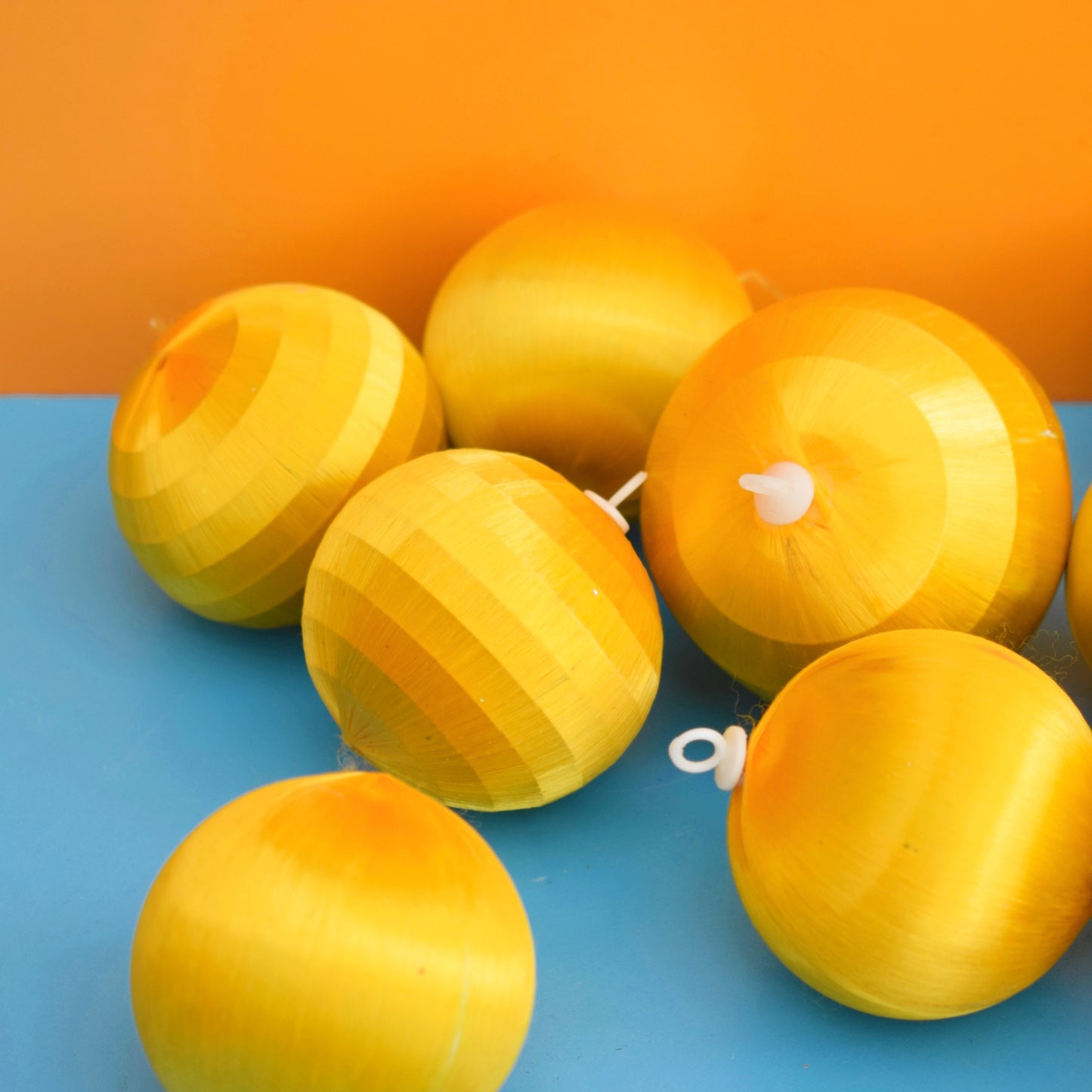 Vintage 1970s Satin Christmas Baubles- Yellow x16