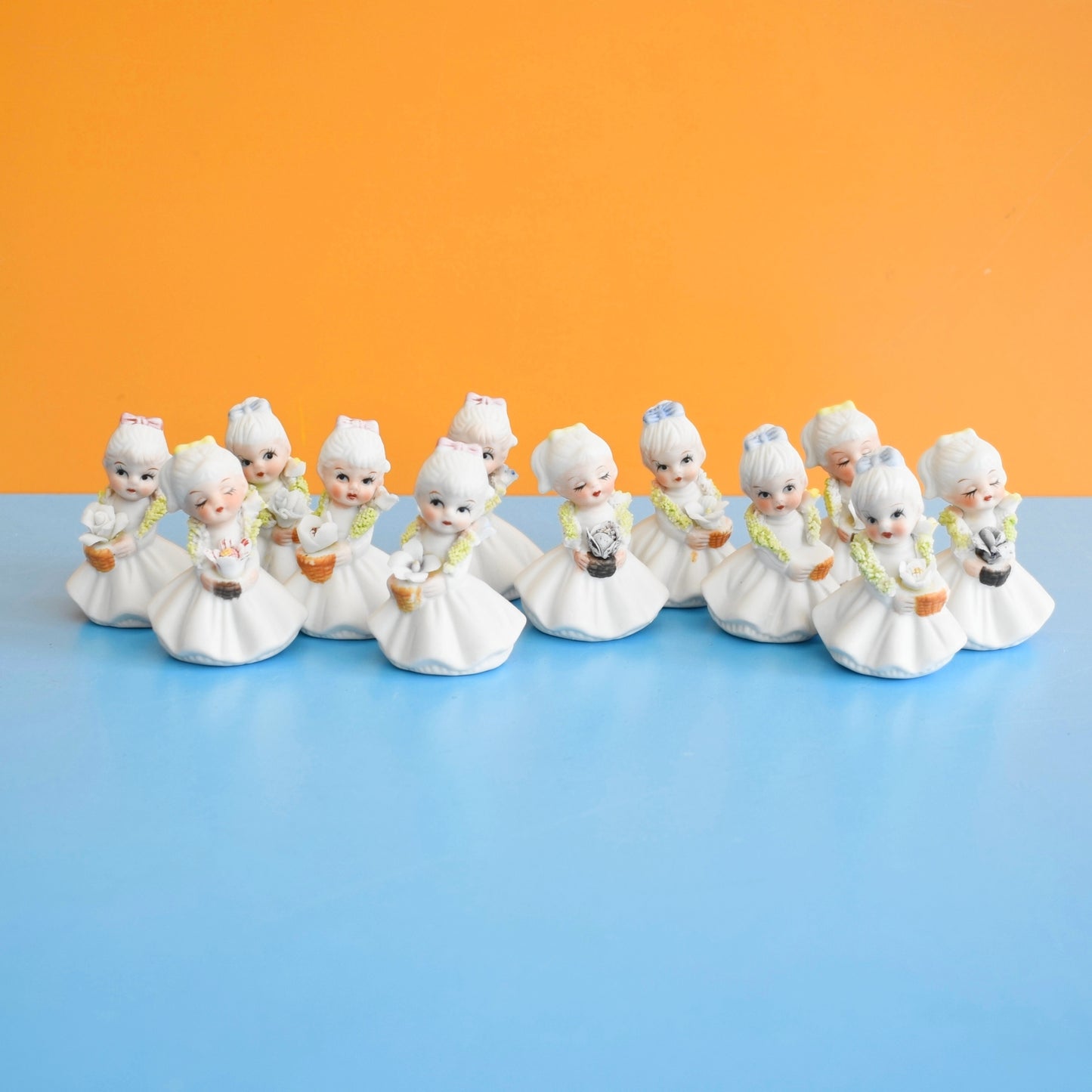 Vintage 1950s Small Ceramic Pretty Ladies- x12 - Cake Decorations