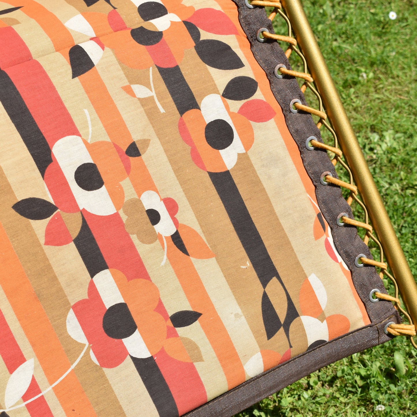 Vintage 1970s French Reclining Garden Lounger Chair - Orange & Brown