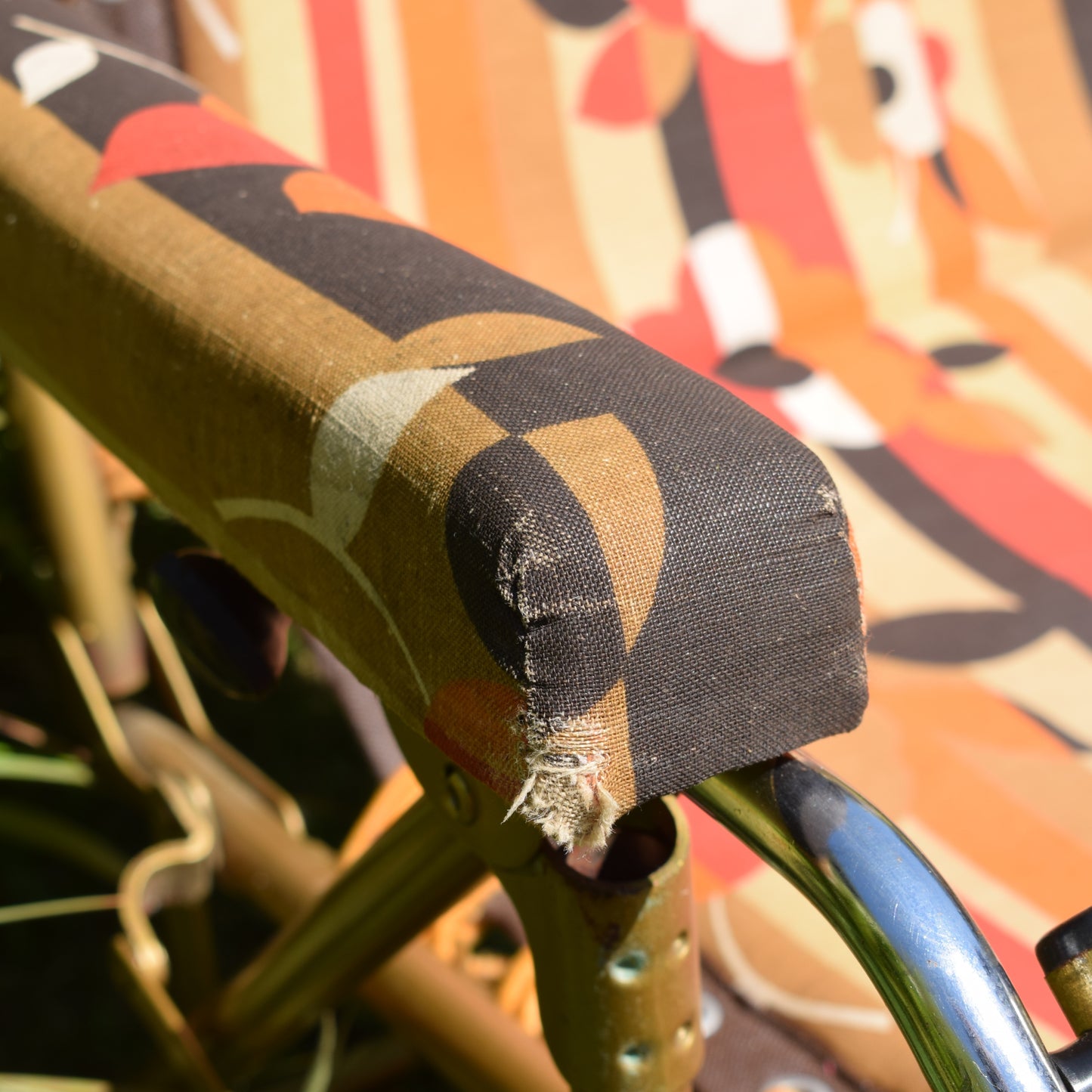 Vintage 1970s French Reclining Garden Lounger Chair - Orange & Brown