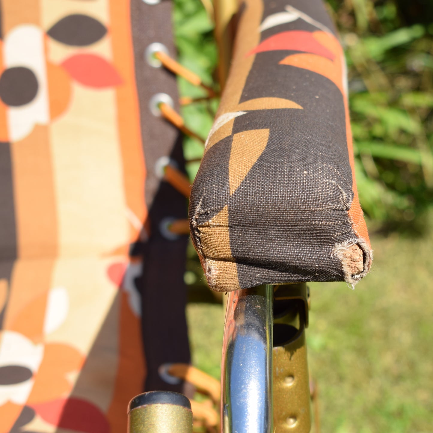 Vintage 1970s French Reclining Garden Lounger Chair - Orange & Brown
