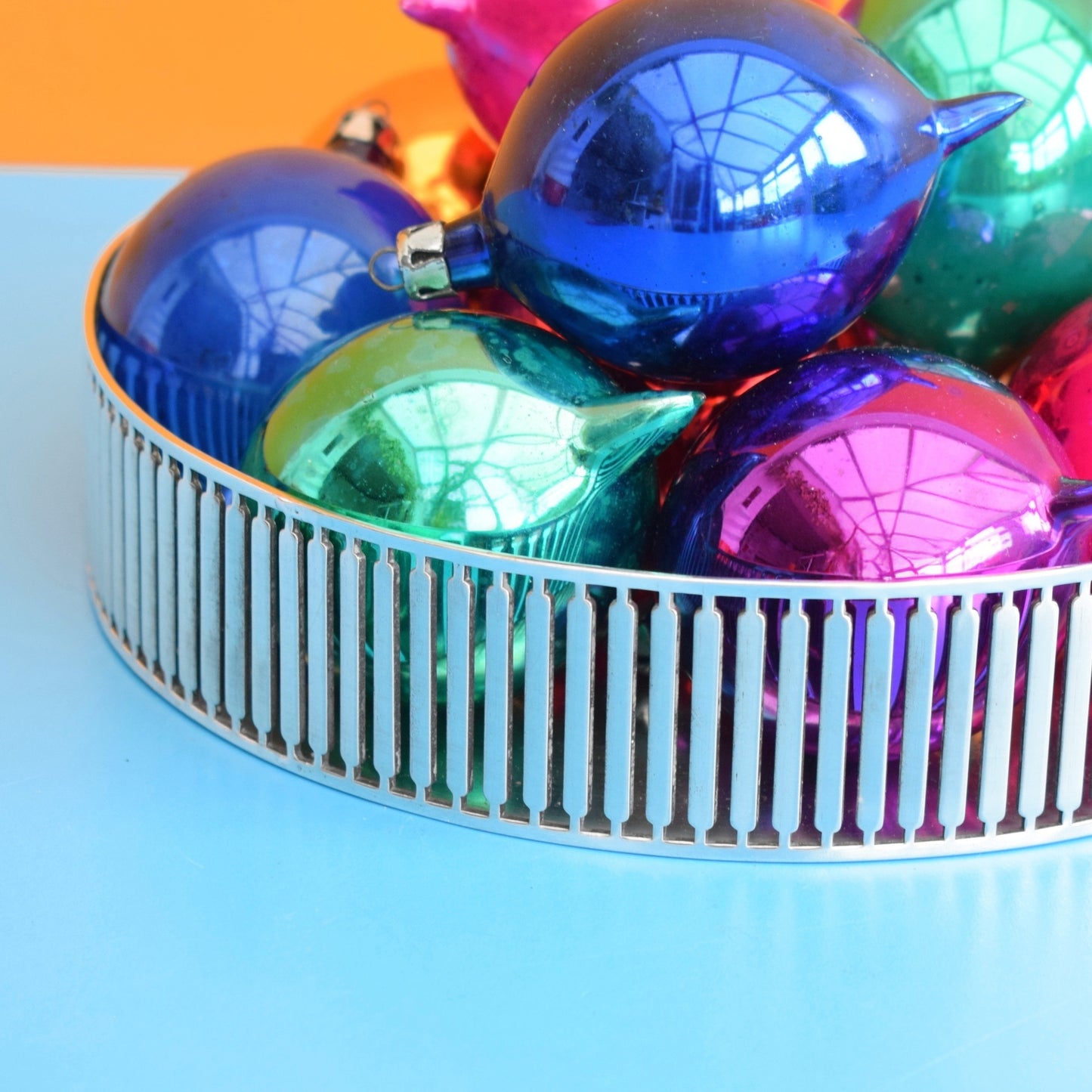 Vintage 1960s Round Metal Pierced Tray - Silver Plate - Lovely Display