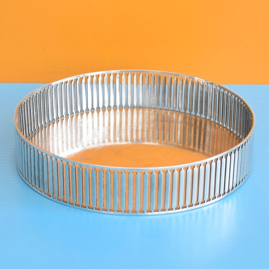 Vintage 1960s Round Metal Pierced Tray - Silver Plate - Lovely Display
