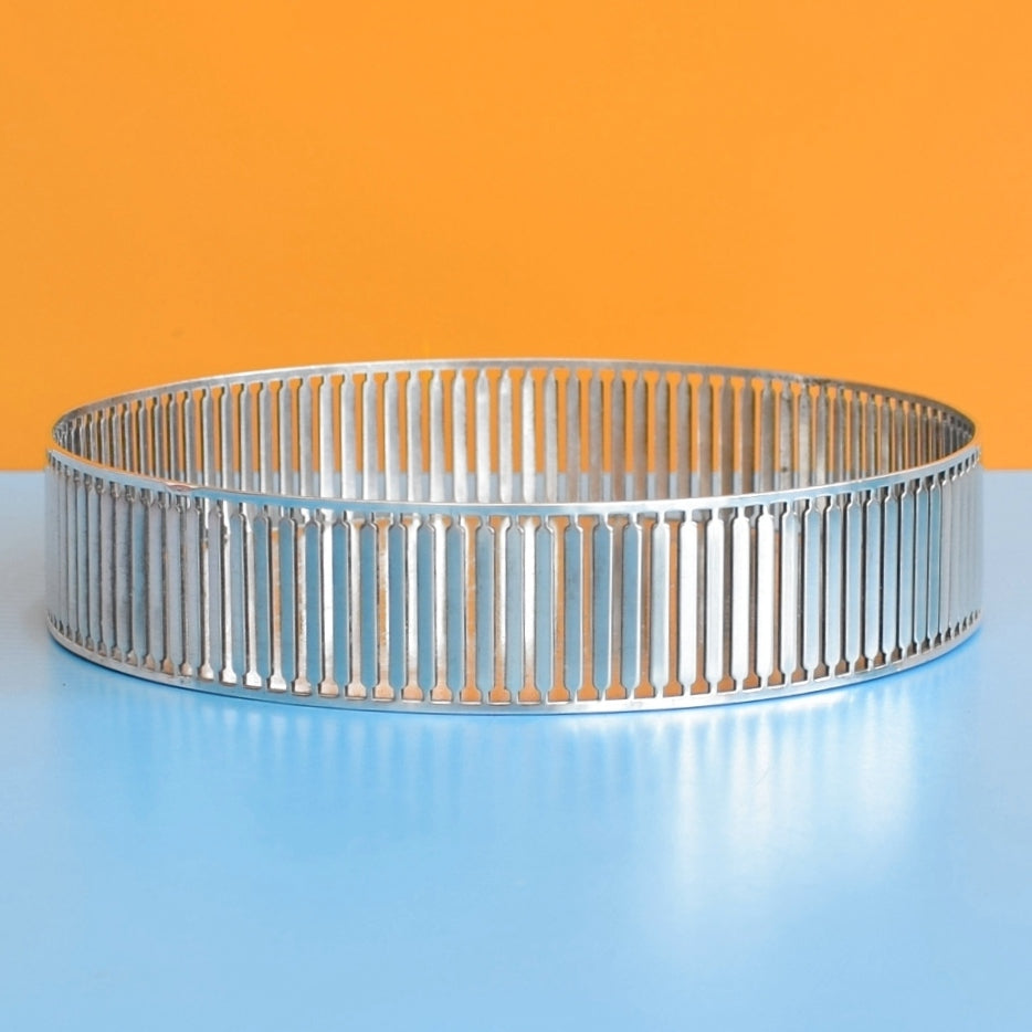 Vintage 1960s Round Metal Pierced Tray - Silver Plate - Lovely Display