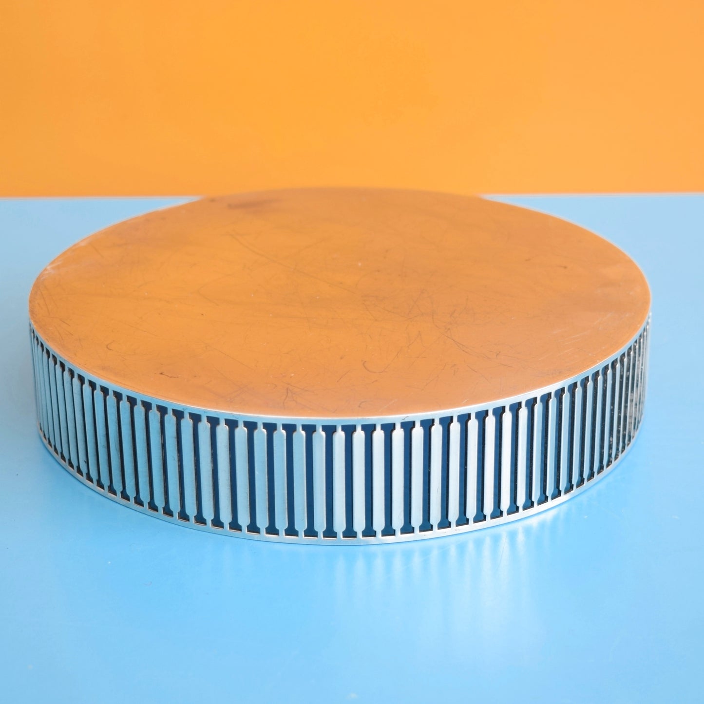 Vintage 1960s Round Metal Pierced Tray - Silver Plate - Lovely Display