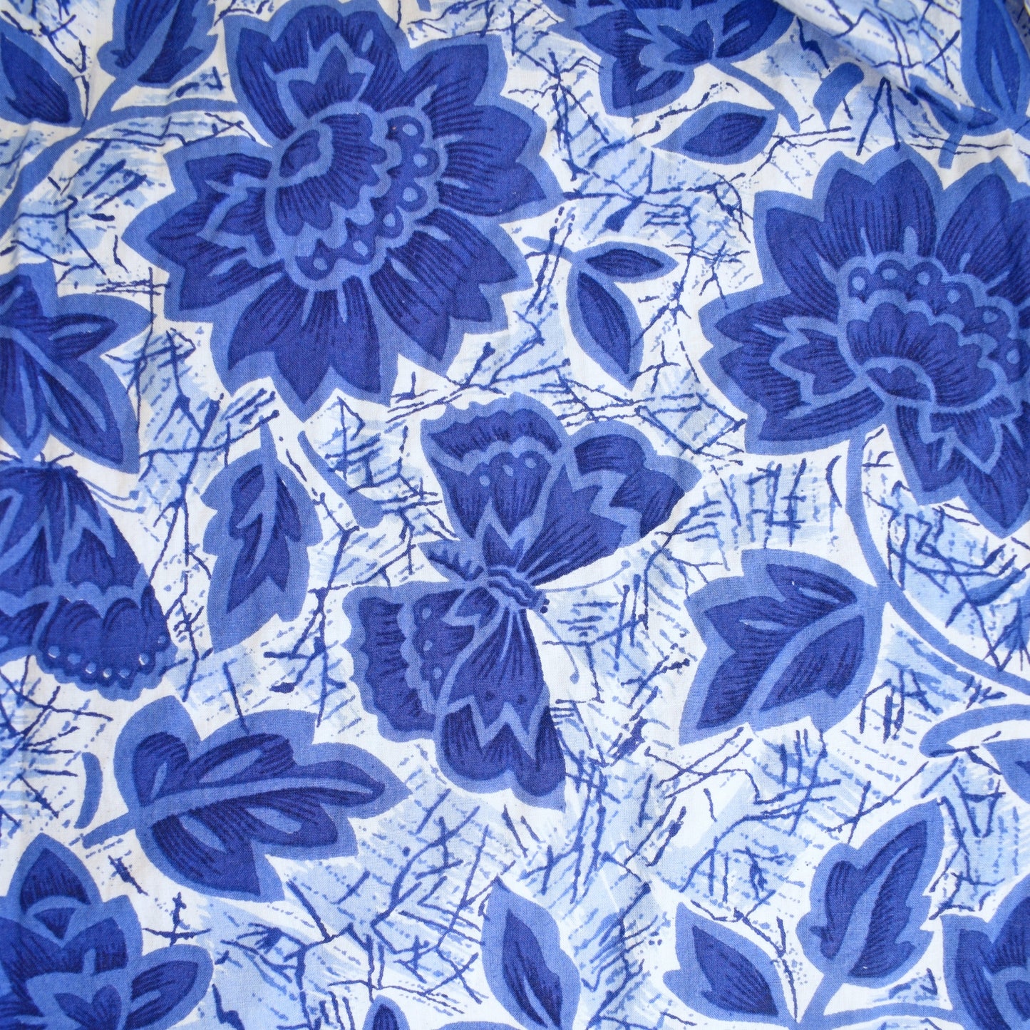 Vintage 1960s Cotton Butterfly Dress - Blue & White-  Size 14/16