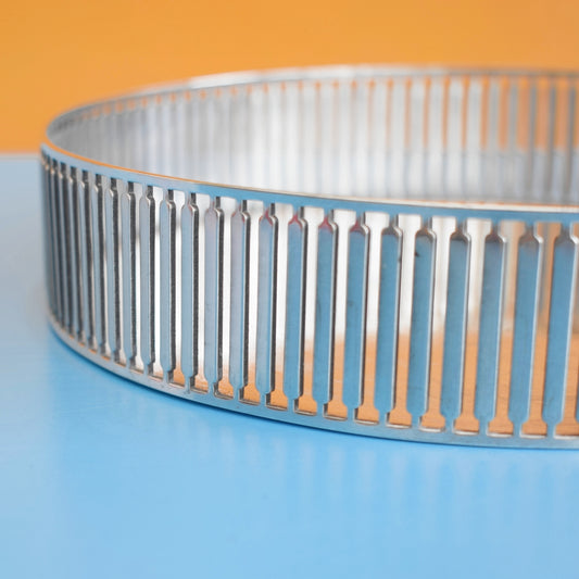 Vintage 1960s Round Metal Pierced Tray - Silver Plate - Lovely Display