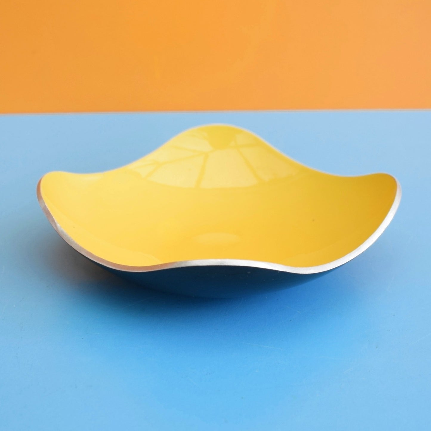 Vintage 1960s Aluminium Small Dish - Black & Yellow