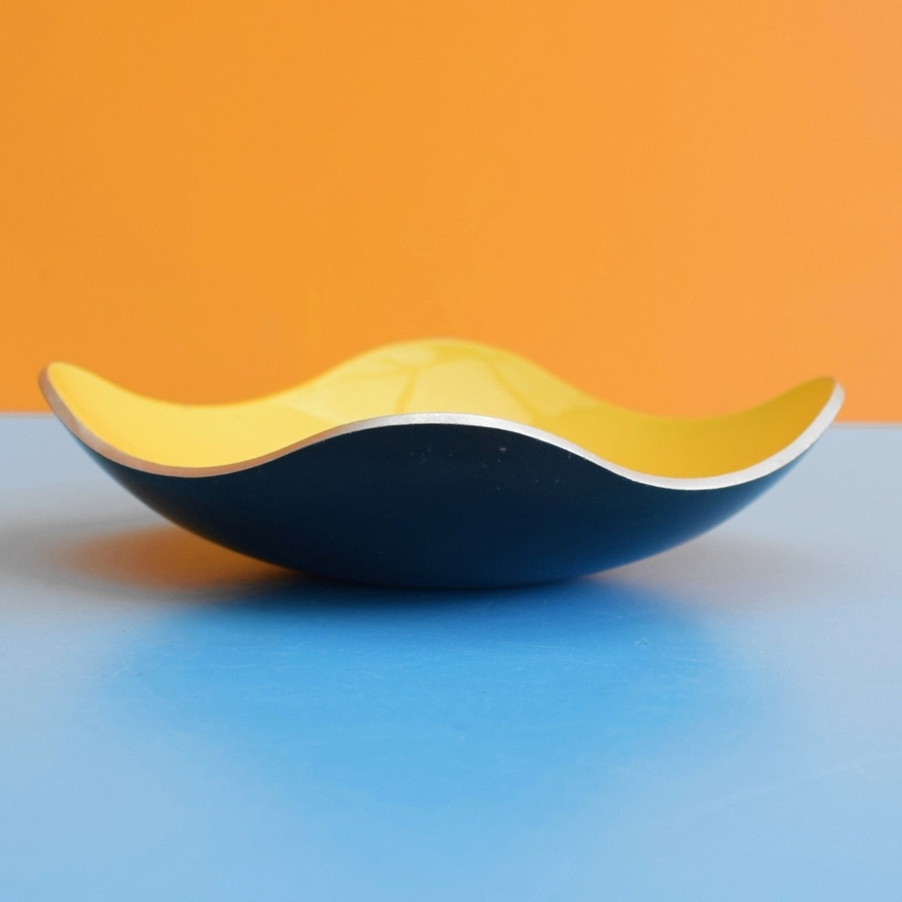 Vintage 1960s Aluminium Small Dish - Black & Yellow