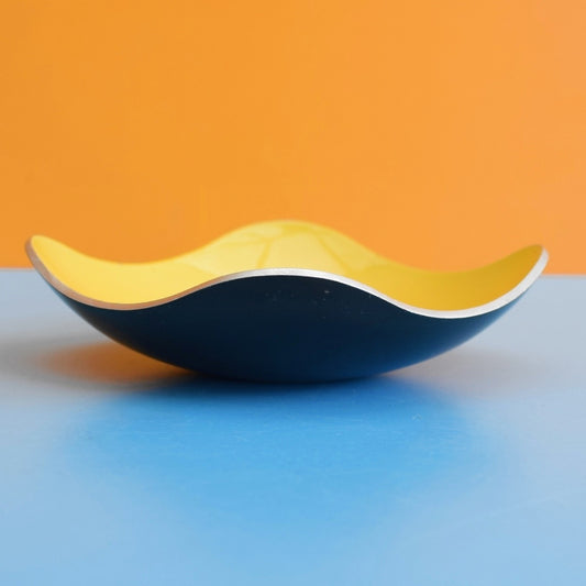 Vintage 1960s Aluminium Small Dish - Black & Yellow