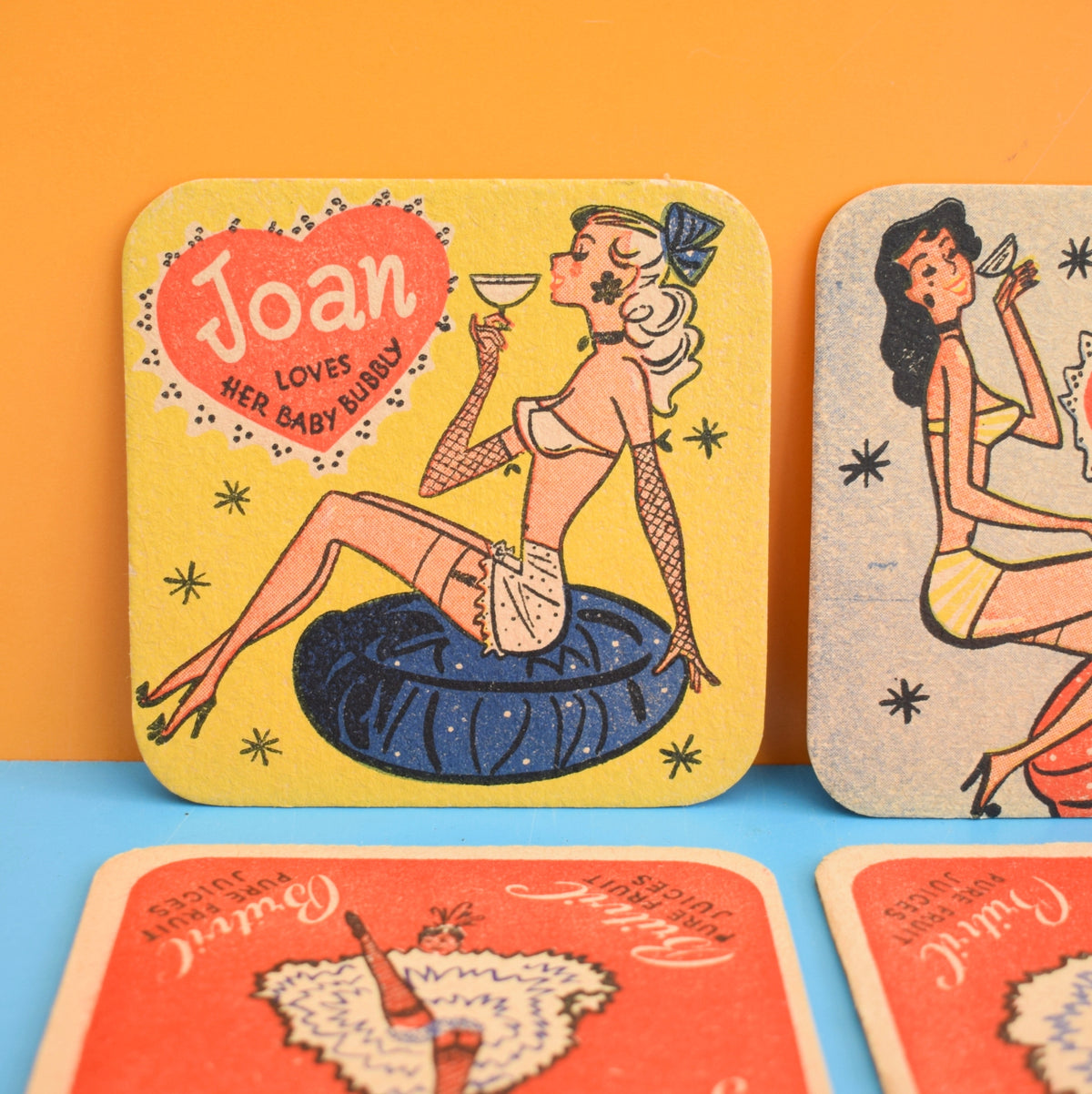 Vintage 1950s Baby Bubbly / Britvic Drinks Mats / Coasters - Joan & Sheila by Pineapple Retro