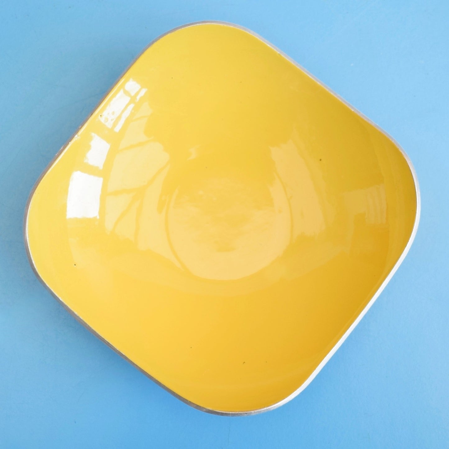 Vintage 1960s Aluminium Small Dish - Black & Yellow