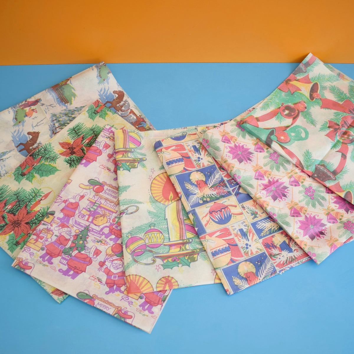 Vintage 1960s Christmas Wrapping Paper - Mixed Designs - Thin Paper by Pineapple Retro