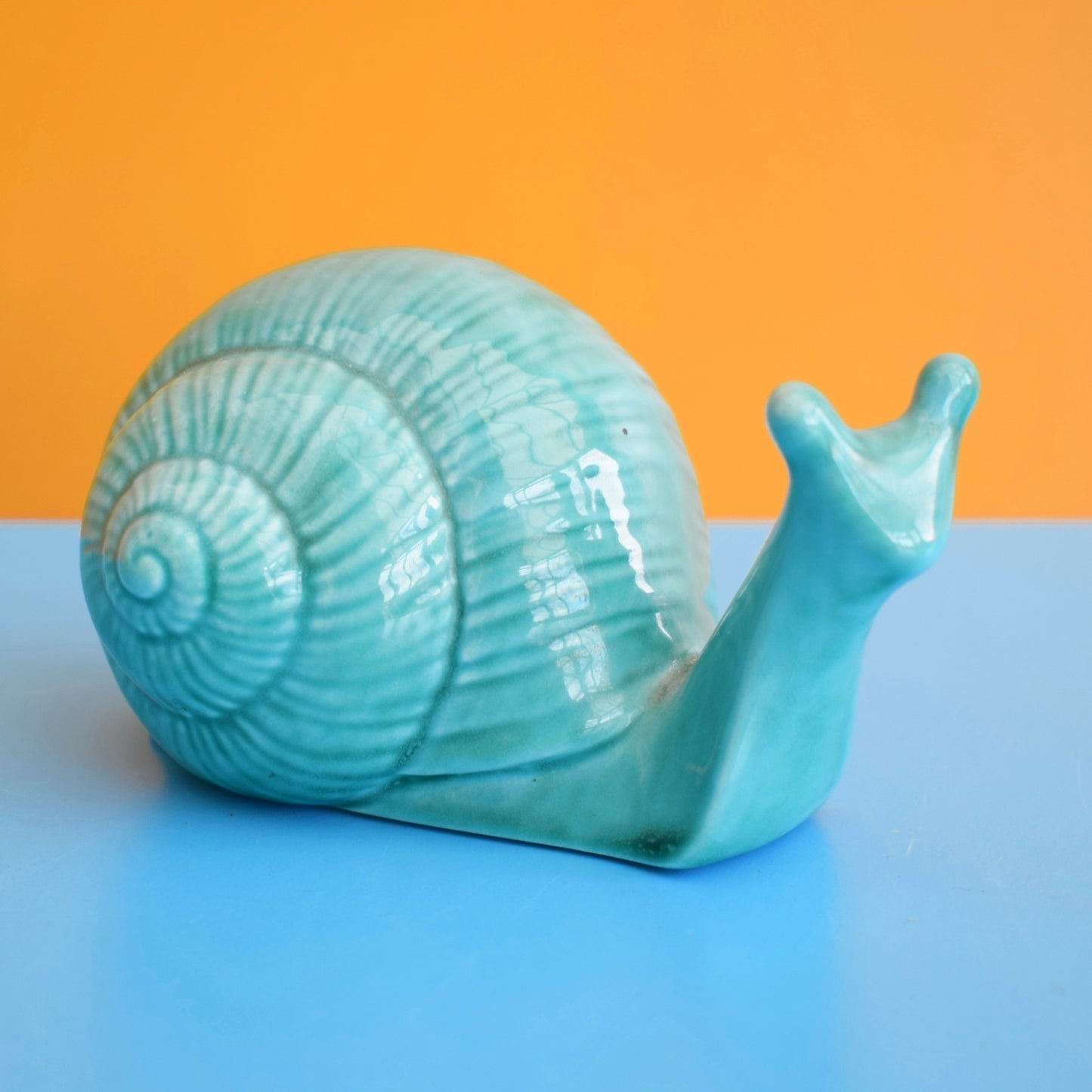 Vintage 1960s Ceramic Snails x2 - Teal - Anglia Pottery