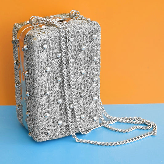 Vintage 1960s Box Bag - Beaded Silver